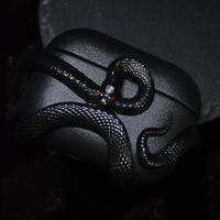 Black Dragon/Snake Earphone Case for Airpods Pro2/ Pro & AirPods 4 Case Cover, Gemstone Light-Up Head, Detail Sculpting, Anti...