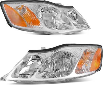 YITAMOTOR® Headlight Assembly Compatible with 2000-2004 Toyota Avalon Replacement Headlamp Chrome Housing Amber Reflector Cl...