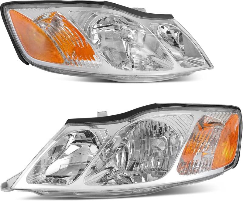 YITAMOTOR® Headlight Assembly Compatible with 2000-2004 Toyota Avalon Replacement Headlamp Chrome Housing Amber Reflector Cl...