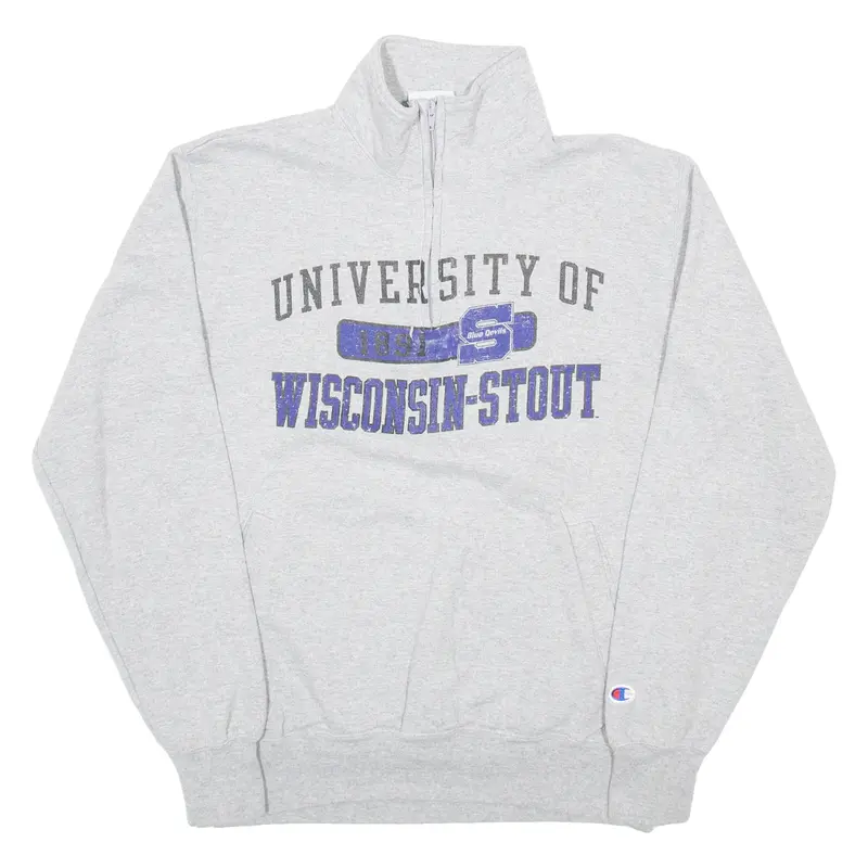 CHAMPION University Of Wisconsin Mens Sweatshirt Grey 1/4 Zip 90s USA M