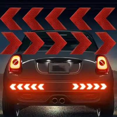10pcs Universal Car Reflective Warning Arrow Sign Strip Tape, Body Safety Reflector Sticker for Car Bumper, Car Styling Acces...