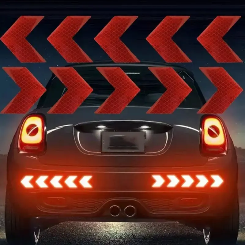 10pcs Universal Car Reflective Warning Arrow Sign Strip Tape, Body Safety Reflector Sticker for Car Bumper, Car Styling Acces...