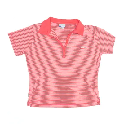 REEBOK Embroidered Pink Striped Short Sleeve Polo Shirt Womens XL