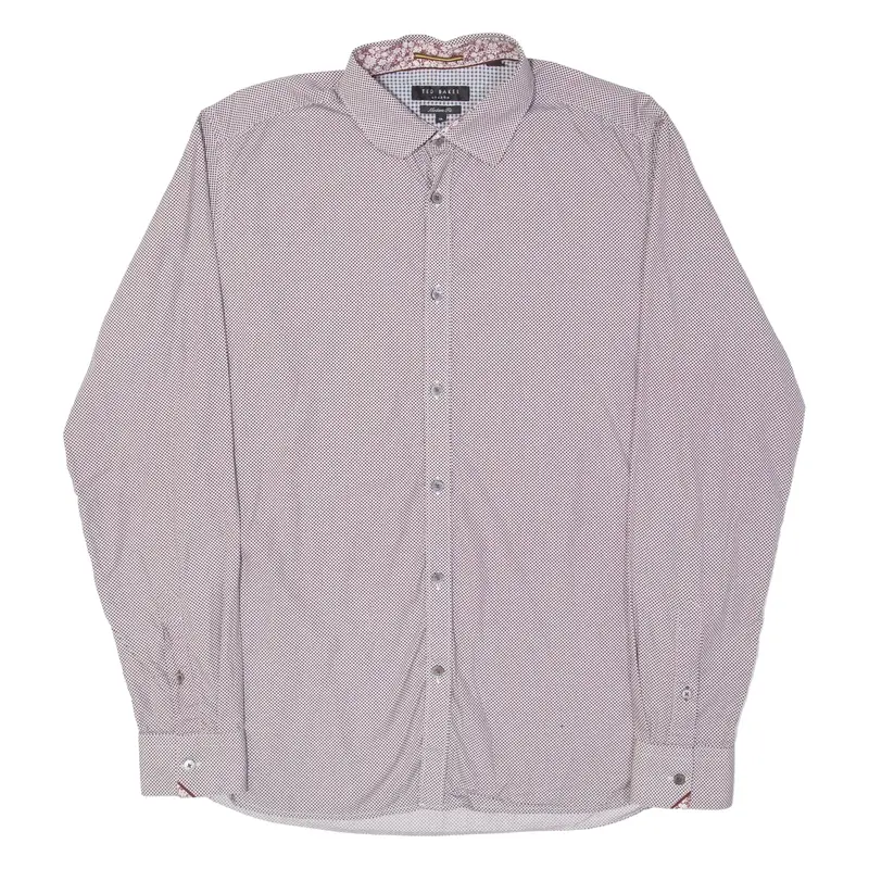 TED BAKER Mens Flannel Shirt White Spotted Long Sleeve M