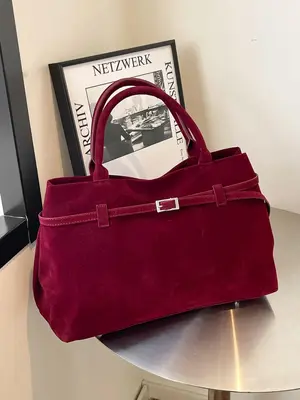 Women's Elegant Velvet Solid Color Tote Bag, 2024 New Style Trendy Large Capacity Shoulder Bag for Women Girls, Chic All-matc...