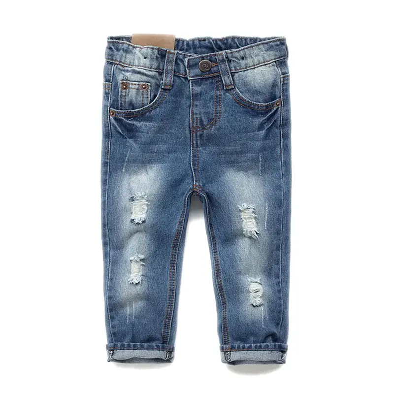 12M-14T Elastic Waist Ripped Holes Soft Kids Jeans