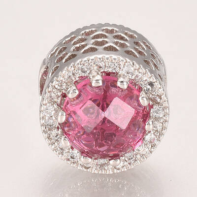 Brass Micro Pave Cubic Zirconia European Beads