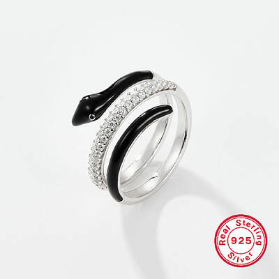 Anti-Tarnish Snake Shape Rhodium Plated Platinum 925 Sterling Silver Wrap Cuff Ring