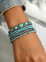 Boho Style Turquoise Decorated Bracelet Set, Vintage Trendy Elastic Bracelet, Fashionable Jewelry for Women & Men, Trendy All...