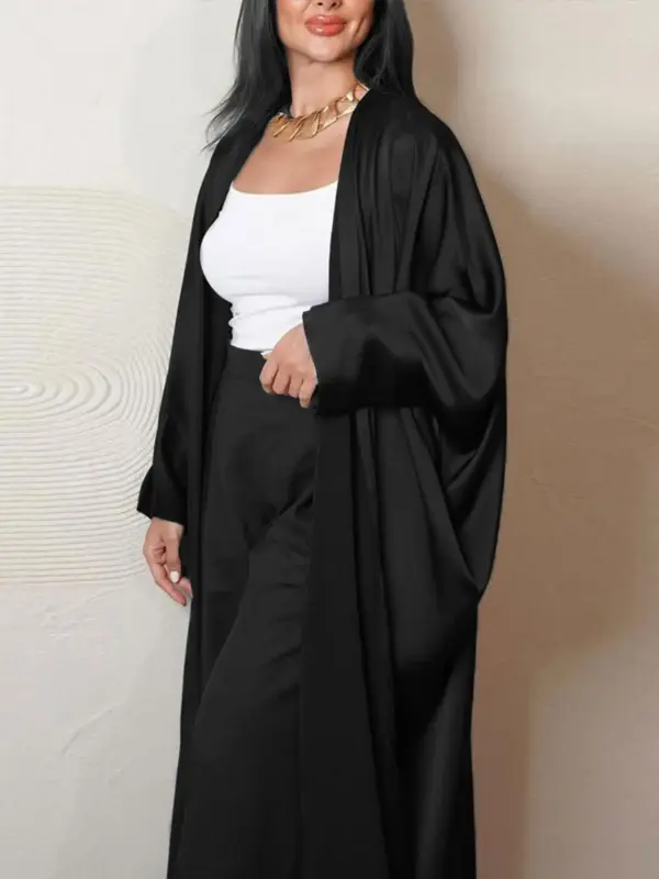 Women's Solid Color Open Front Abaya, Modest Fashion Long Sleeve Outerwear for Daily Wear, Ladies Clothes for All Seasons