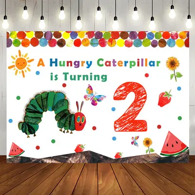 Aperturee Hungry Caterpillar Is Turning Two Birthday Backdrop