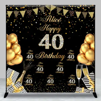 Custom Black Gold Balloons 40th Birthday Backdrop - Aperturee