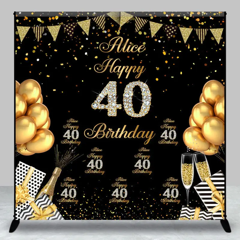 Custom Black Gold Balloons 40th Birthday Backdrop - Aperturee