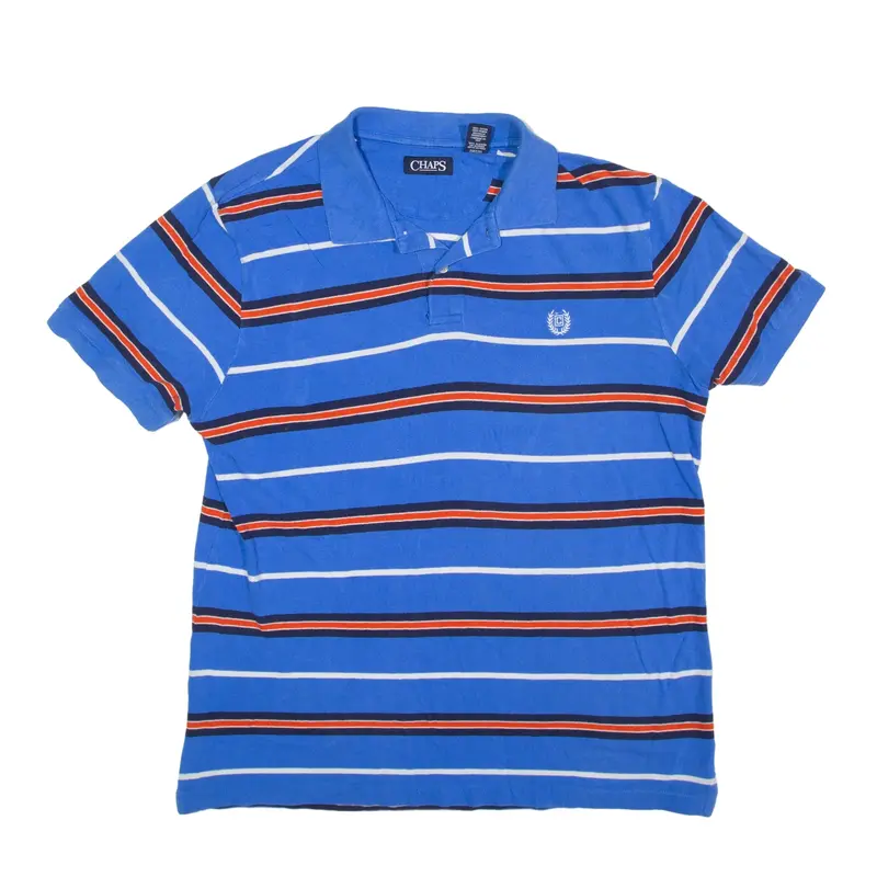 CHAPS Polo Shirt Blue Striped Short Sleeve Mens L