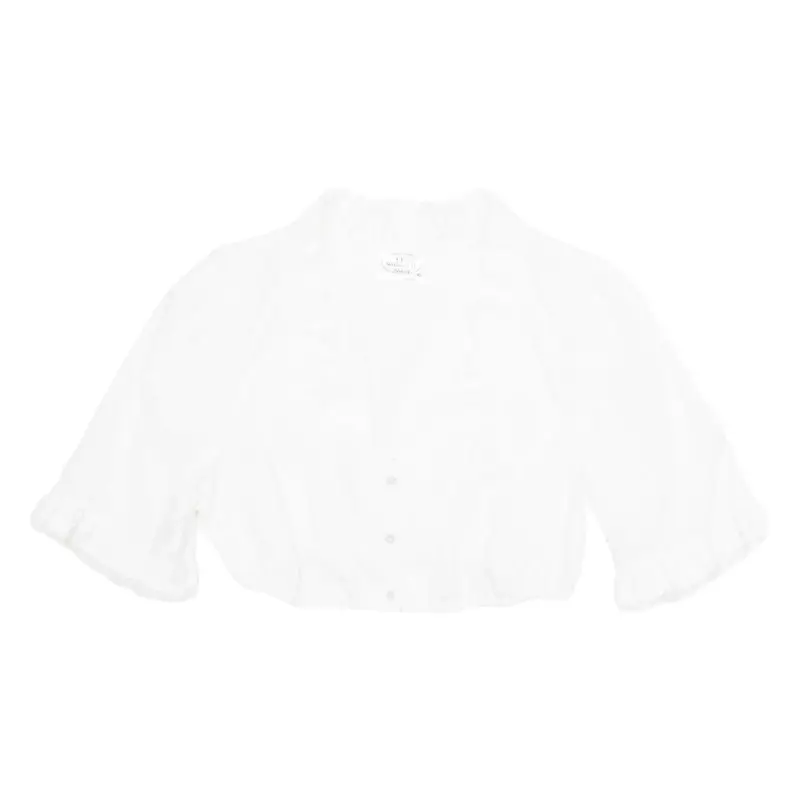 WALDORFF Womens Cropped Top White V-Neck Long Sleeve M