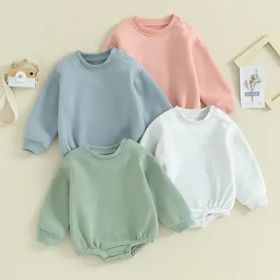 REDWOON Baby Boy Girl Fleece Sweatshirt Romper Solid Color Long Sleeve Sweater Bubble Onesie Warm Fall Winter Clothes
