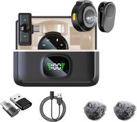 2 Pack Wireless Lavalier Microphone for iPhone 15, Android, USB C, ipad with Adapter Included, Noise Cancellation Mini Lapel ...