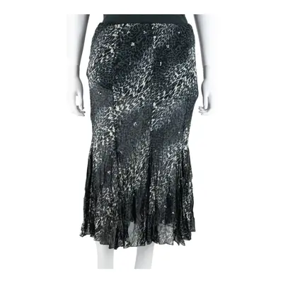 SOON Leopard Sequin Long Peasant Skirt Grey Womens UK 16