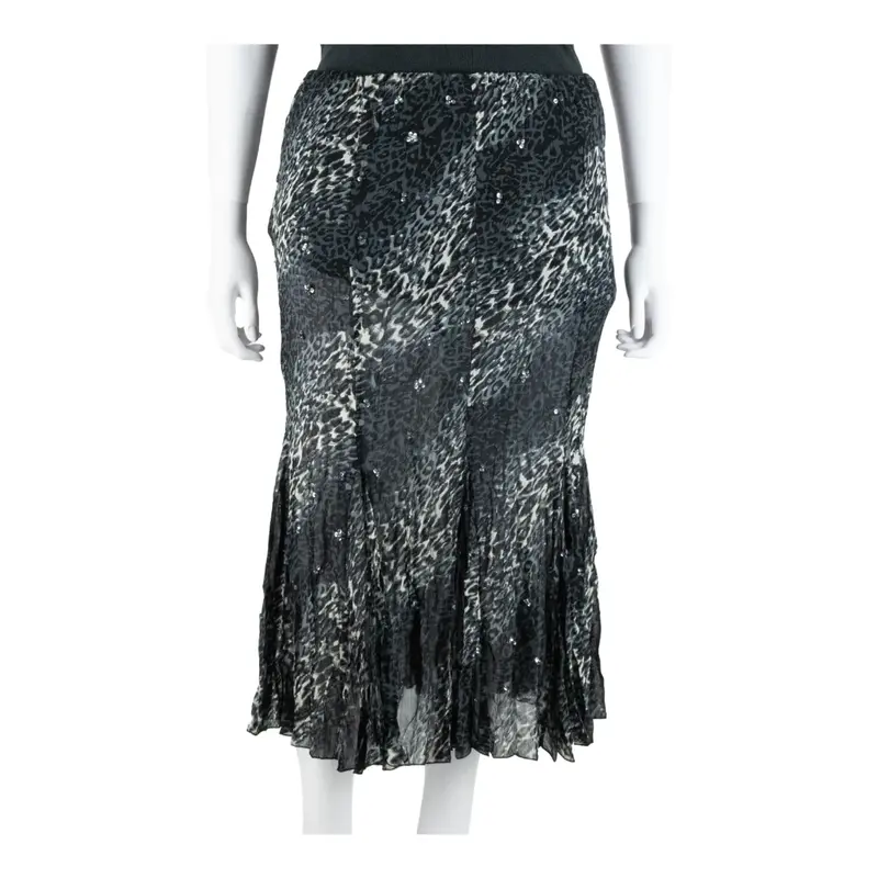 SOON Leopard Sequin Long Peasant Skirt Grey Womens UK 16