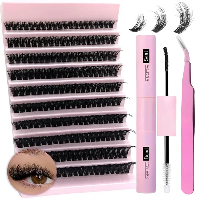 Thick Individual False Eyelashes, 200pcs/box 9-16mm Curling Cluster Lashes With Eyelash Glue & Sealing & Tweezers, Profession...