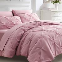 【Summer Gift】ELNIDO QUEEN 7PCS Pink Pintuck Comforter Set -All Season Pintuck 7 PCS soft bedding sets with Sheet wrinkle ...
