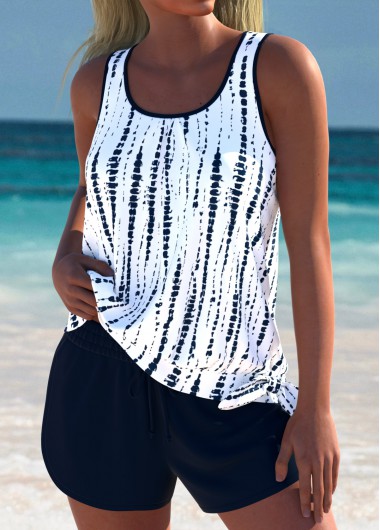 Modlily Mid Waisted Tie Dye Print Navy Tankini Set - XXL