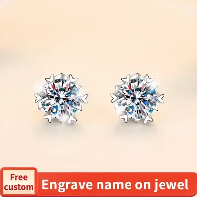S925 Sterling Silver High Grade Certified Synthetic Moissanite Snowflake Ear Stud E Cut VVS1 Clarity D Color Daily Life Earri...