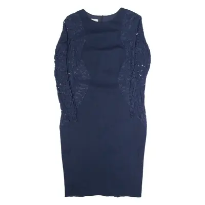 HOBBS LONDON Womens Bodycon Dress Blue Long Sleeve Knee Length UK 12