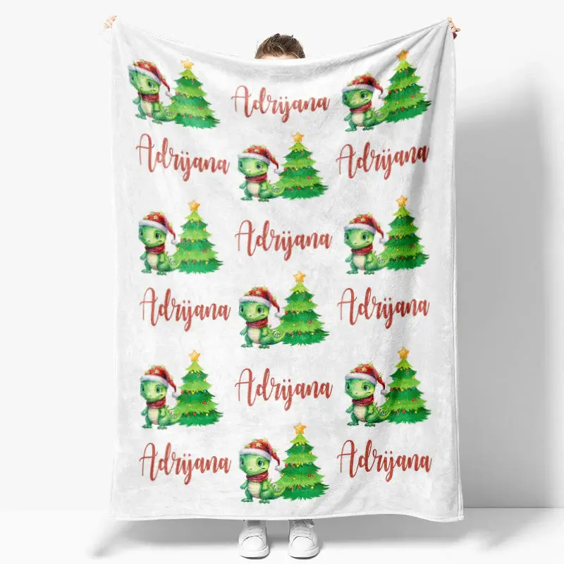 Custom Name Dinosaur Pine Tree Christmas Blanket - Aperturee