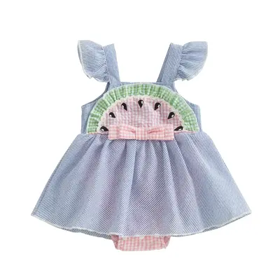 Baby Girl Summer Clothes Infant Watermelon Romper Tutu Dress Newborn Fly Sleeve Stripe Onesie Toddler Party Bodysuit Dresses ...