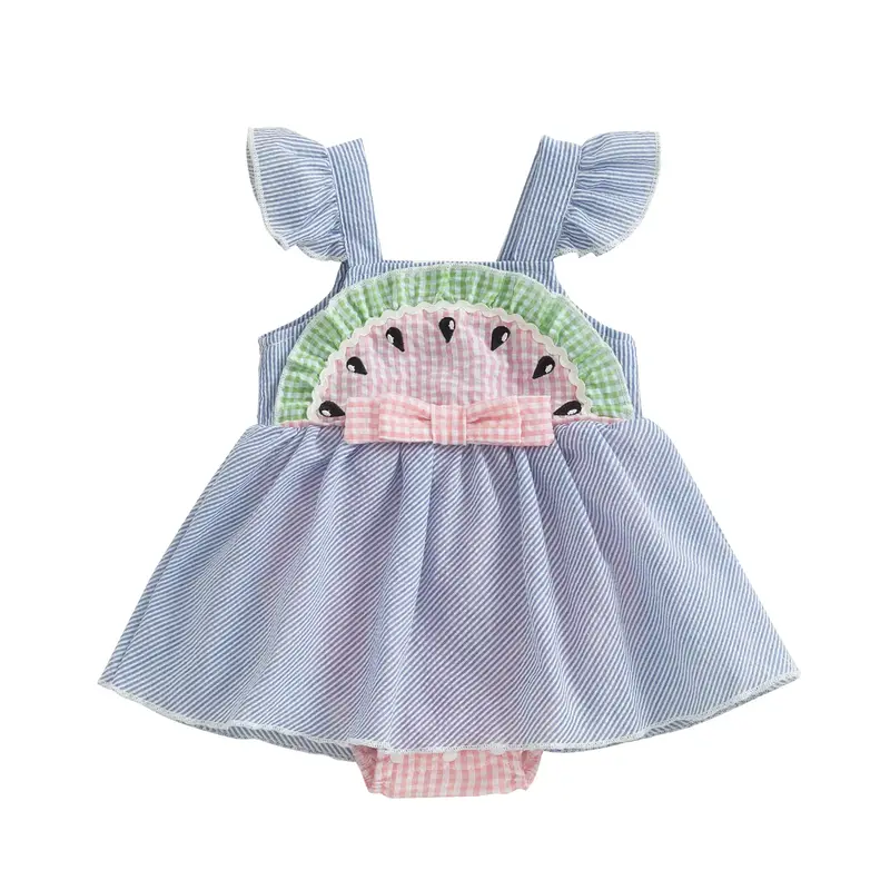 Baby Girl Summer Clothes Infant Watermelon Romper Tutu Dress Newborn Fly Sleeve Stripe Onesie Toddler Party Bodysuit Dresses ...