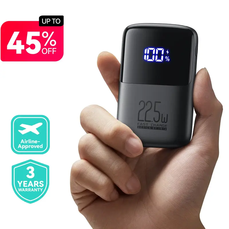 INIU Small 10000mAh Power Bank USB C In/Output 22.5W Fast Charging Portable Charger, 3-Output Mini Battery Pack Charger with ...