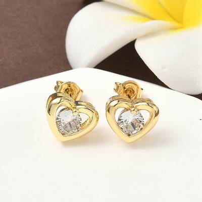 Brass Micro Pave Clear Cubic Zirconia Stud Earrings