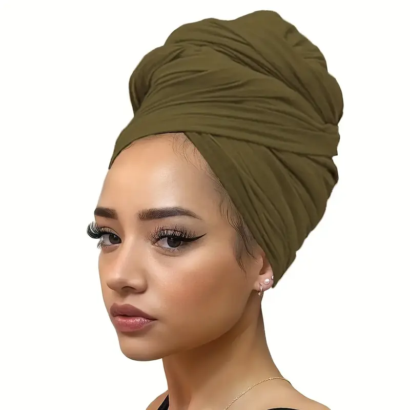 1pc of Ultra-Soft Stretchy Jersey Turban Head Wraps in Long Solid Colors, Designed As African Shawl Hair Scarves That Are Lig...