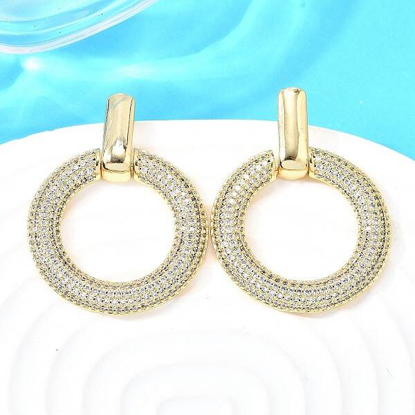 Brass Micro Pave Clear Cubic Zirconia Stud Earrings