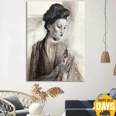 Japan Geisha Painting Woman Portrait Art Asian Wall Art Unique Art Painting Japanese Girl Art Contemporary Wall Decor | JAPAN...