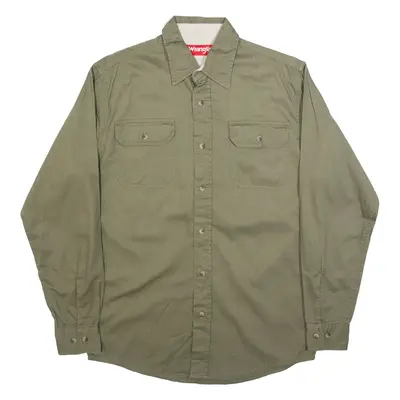 WRANGLER Mens Plain Shirt Green Long Sleeve S