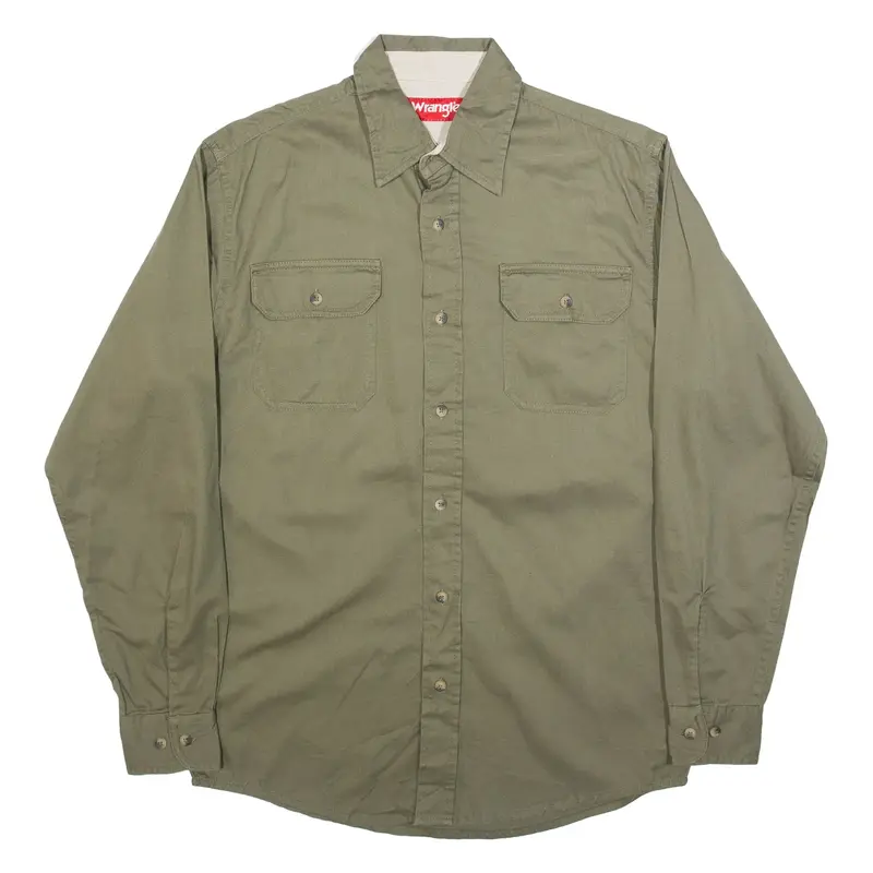 WRANGLER Mens Plain Shirt Green Long Sleeve S