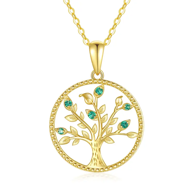 14K Gold Cubic Zirconia Tree Of Life Pendant Necklace