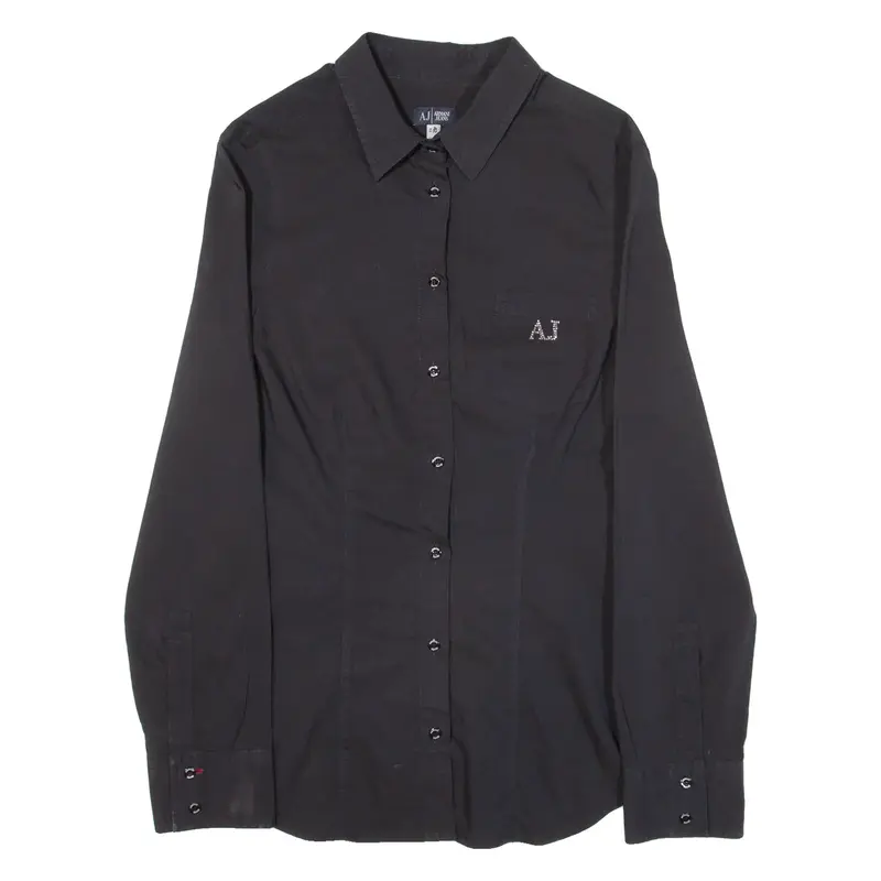 ARMANI JEANS Womens Plain Shirt Black Long Sleeve S