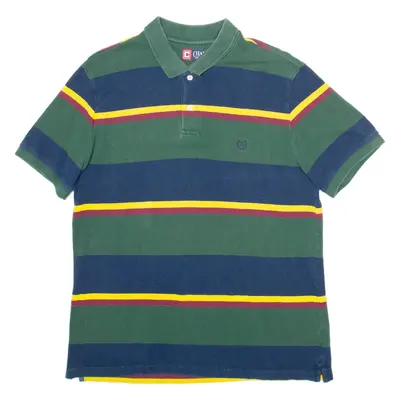 CHAPS Mens Polo Shirt Green Striped Short Sleeve L
