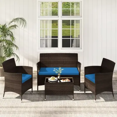 [Costway] 3/4/5 Pieces Patio Rattan Furniture Set, Outdoor Rattan Sofa Set with Seat Cushions & Coffee Table, Patio Wicker Fu...