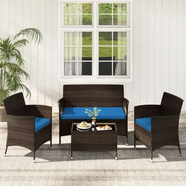 [Costway] 3/4/5 Pieces Patio Rattan Furniture Set, Outdoor Rattan Sofa Set with Seat Cushions & Coffee Table, Patio Wicker Fu...
