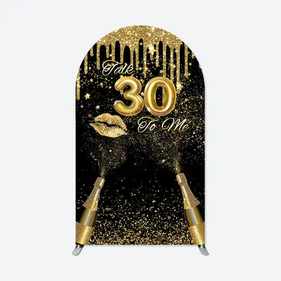 Aperturee Golden Glitter Champagne 30Th Birthday Arch Backdrop | Diy Round Arch Backdrop | Round Arch Backdrop Cover | Circle...