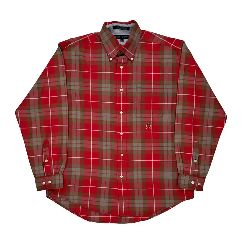 Tommy Hilfiger Checked Shirt - Medium Red Cotton