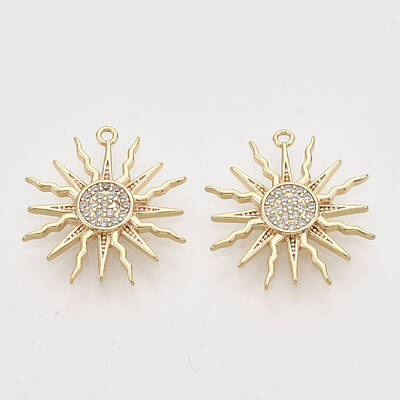 Brass Micro Pave Clear Cubic Zirconia Solar Eclipse Pendants