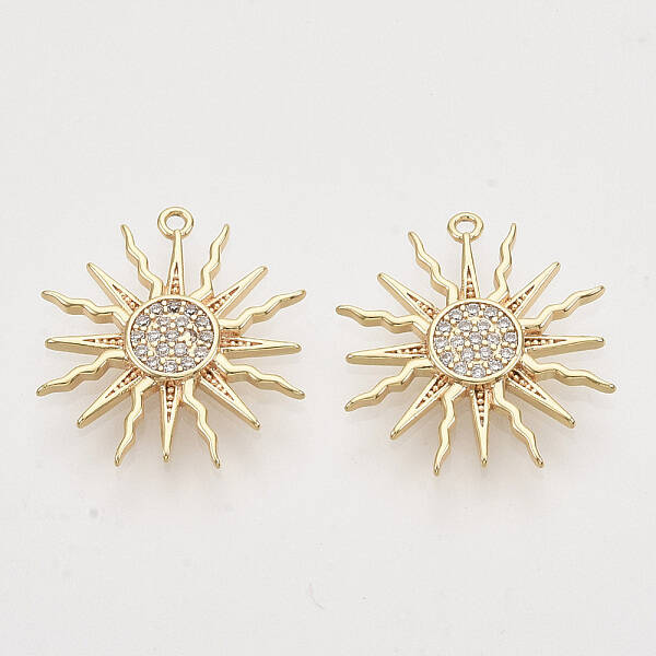 Brass Micro Pave Clear Cubic Zirconia Solar Eclipse Pendants