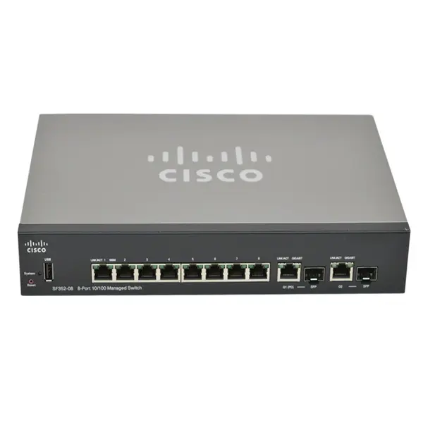 Cisco SF352-08-K9 | Small Business 350 Series SF352-08 8 x Ports 10/100Base-T + 2 x Ports Combo SFP Layer 2 Managed Fast Ethe...