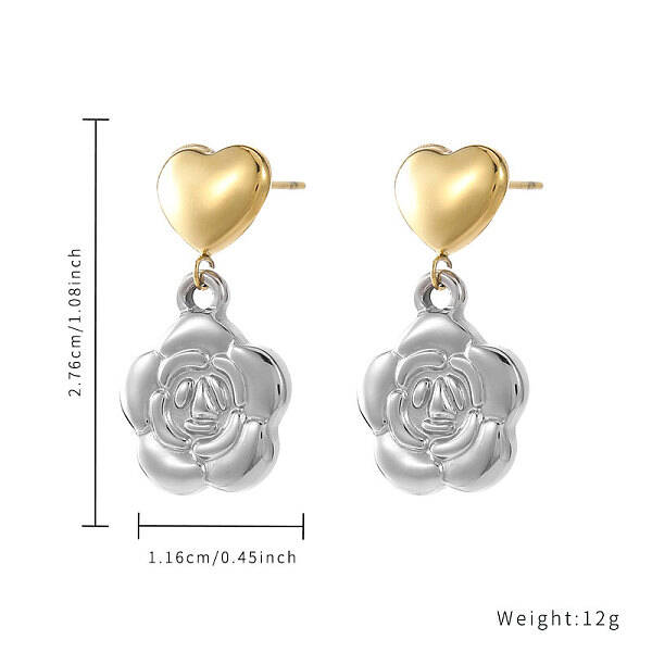 Stylish Stainless Steel Two Tone Design Ladies Dangle Stud Earrings