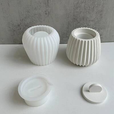 DIY Striped Round Candle Cup with Lid Silicone Molds